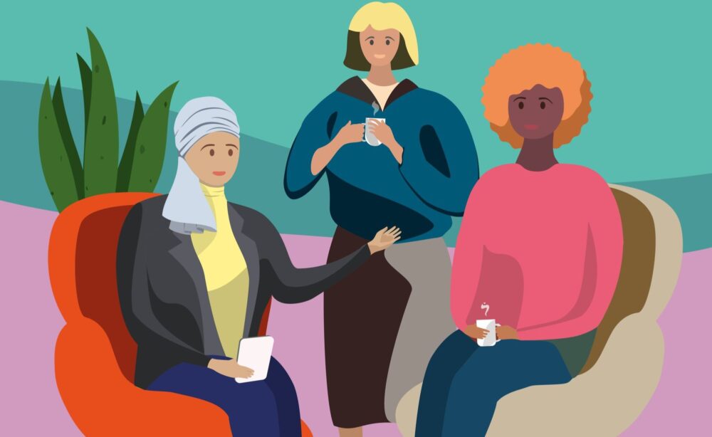 illustratie 3 vrouwen van de vrouwengroep zelfregie en herstel arabisch/berbers